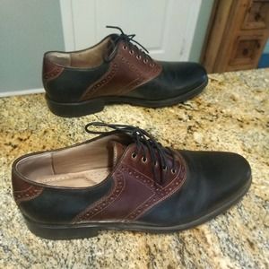 Johnston Murphy Oxford Saddle Two Tone Black Brown Leather Lace Up Shoes 9M